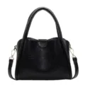 Black soft PU leather women's shoulder crossbody handbag with top handle and large capacity. - Black PU