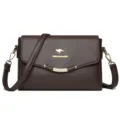 Dark brown women's crossbody bag, casual leather shoulder bag with chic metal accent. - Coffee