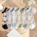 Sheer crystal glass silk socks thin summer short socks star pattern women casual wear - One Size / Multicolor