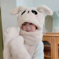 Cute plush animal hat scarf gloves set, thickened warm winter three-piece hoodie for kids. - Moving Ears (Kids Style) / Apricot