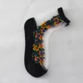 Calcetines de cristal transparentes con bordado floral vintage, calcetines cortos Lolita negro - Talla única / Negro+Seda Blanca