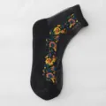 Calcetines transparentes de seda negra con bordado floral retro, estilo Lolita chic. - Talla única / Negro+Seda Negra