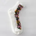 Sommer transparente Kristallseide Socken, Vintage Blumen kurze Damensocken neu. - Einheitsgröße / Weiß