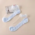 Women lace crystal silk short socks with cotton sole, breathable sheer mesh ankle socks. - One Size / Blue