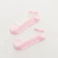 Pink sheer crystal socks for women, breathable Lolita style shallow boat socks with lace trim. - One Size / Pink