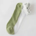 Green cotton bottom crystal silk short socks with white lace ruffle cuff for women. - One Size / Army Green