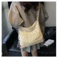 Bolso de hombro tejido con correa floral, tote beige informal para mujer en primavera. - Blanco Roto