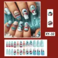 Christmas press on nails 24pcs medium coffin fake nails snowman snowflake winter nail art design - Santa Claus Nail Tips Style (YX-32) / 24 Pcs/Set