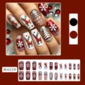 Christmas press on nails detail view showing handmade deer and snowflake patterns with glitter. - Red Heart Deer Christmas Style (M4229) / 24 Pcs/Set