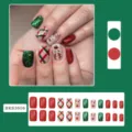 Christmas press on nails short square fake nails with cute reindeer and plaid design - Plaid Elk Style (BKS3606) / 24 Pcs/Set