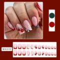 Christmas press-on false nails long square with snowflake design for winter party use - Christmas Snowflake French Style (M4232) / 24 Pcs/Set