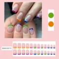 Detaillierte Ansicht bunter kurzer quadratischer künstlicher Nägel mit französischem Design. - Gelee-Kleber + Nagelfeilen-Set / BKS3873 Buntes Französisch