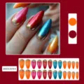 Stiletto press-on nails almond shape mirror gradient finish with gold glitter detail. - Almond Press-on Nails / 24Pcs Set (Includes Jelly Glue + File) / Mixed Color Gold Glitter