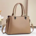 Elegant women tote bag large capacity PU leather handbag stylish retro shoulder bag for daily work - Khaki