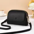 Dettaglio borsa a tracolla nera da donna con doppi scomparti con cerniera e minuteria dorata. - Stile 1 / Nero