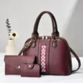 Donne grande capacità borsa set retro colorblock borsa a mano elegante borsa tote - Rosso ciliegia
