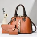 Set di borse da donna marroni in pelle PU con borsa a mano, portafoglio lungo e porta carte. - Giallo ocra