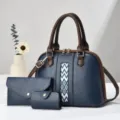 Set di borse a mano colorblock blu con portafoglio, borsa tote retro chic da donna. - Blu