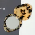 Portable swivel tortoiseshell makeup mirror, compact round acetate cosmetic beauty tool detail. - Mirror Diameter 5cm / 5#Beige