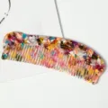 Vue détaillée d'peigne à cheveux fin en acétate marbré coloré, outil de coiffure antistatique. - 6# Multicolore Damier / 13.1*4.6cm (Emballage Individuel)