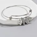 Adjustable silver tone letter N bracelet with rhinestone and heart charm details for women - Pattern N