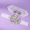 Elegant white lace bridal garter set with sparkling rhinestone crystal embellishments for wedding. - One Size / Wedding Versatile Leg Garter(GS-J045S) / White