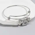 Exquisite rhinestone letter Z, butterfly and love heart charms adjustable silver bracelet detail. - Style Z