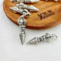 Vintage alloy silver plated vajra pestle pendant DIY Buddhist jewelry necklace accessory. - Total Length Approx. 49 mm * Width 12 mm / Antique Silver