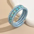 Bracelet multisupport en perles de turquoise argenté empilable cadeau été bijou femme. - Bleu ciel
