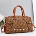 Stylish brown monogram top handle bag with shoulder strap, elegant casual women handbag. - 32.5x11x20cm / Earthy Yellow
