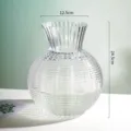 Transparent glass vase, ribbed big belly flower vessel, clear hydroponic floral decor. - L