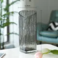 Modern grey ribbed glass vase with heart shaped opening, elegant Nordic flower container for home decor. - L / Smoke