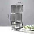 Handmade staggered irregular glass vase, smoky grey modern cube tabletop flower container home decor - Displaced Square Style / L / Smoke