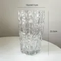 Transparent glass vase with unique vertical textured design, elegant decorative piece for home. - Glacier Wavy Rim Transparent Tall