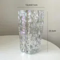 Iridescent glass vase, transparent textured floral vase for living room decor home table display. - Glacier Wavy Rim Pearlescent Tall