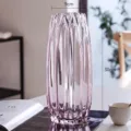 Nordic pink ribbed glass vase 30cm tall transparent flower vase for home decor table - Tall Style / Burgundy