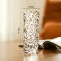 Transparent crystal glass vase 25cm tall geometric faceted flower arrangement table decor - Large / 25 Ice Texture Transparent [Thickened Premium]
