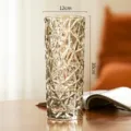 Amber crystal glass vase, 12x30cm elegant ribbed flower arrangement container for table decor. - Large / 30 Ice Texture Champagne [Thickened Premium]