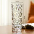 Transparent crystal glass vase with diamond cut texture, 12x30cm cylindrical flower holder. - Large / 30 Ice Texture Iridescent [Thickened Premium]
