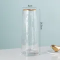 Vase en verre transparent avec bord dore, vase de fleurs decoratif nordique moderne table. - L / Transparent