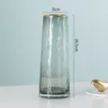 Vase en verre vert nordique, grand récipient transparent martelé avec bord doré pour déco - L / Gris fumé