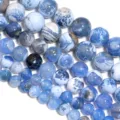 Perle rotonde in agata blu naturale per braccialetti e collane di gioielli fai da te - Diametro 6mm Dimensione del Foro Circa 0.8mm (Circa 60 Perline) / Fiore di Ghiaccio Blu Scuro