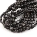 Schwarze ovale Naturstein Perlen lose fuer DIY Schmuck Armband Halskette Zubehoer - 8x6mm (ca. 45 Stück) / Hellschwarzer Stein