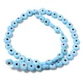 Light blue evil eye glass flat round beads strand for DIY handmade jewelry making and crafts. - Solid Blue