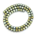Hematite cut square loose beads, electroplated gold and green metallic beaded bracelet DIY accessories. - 6mm (72 Pieces) / Green Faceted Cube