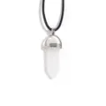 Clear quartz crystal hexagonal bullet pendant necklace with black leather cord for daily wear. - White Crystal