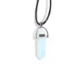 Hexagonal synthetic opal crystal column bullet pendant necklace with black cord fashion jewelry - Opal