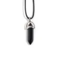 Collier Pendentif Colonne Hexagonale en Cristal Noir avec Cordon en Cuir Noir - Verre Noir