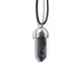 Collier pendentif pilier hexagonal en cristal noir avec attache argent et cordon en cuir. - Labradorite
