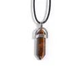Pendentif Pieu Hexagonal Cristal Œil de Tigre Cordon Cuir Noir Variante Collier - Oeil de Tigre Jaune